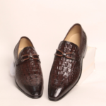 Brown Croc Embossed Loafers